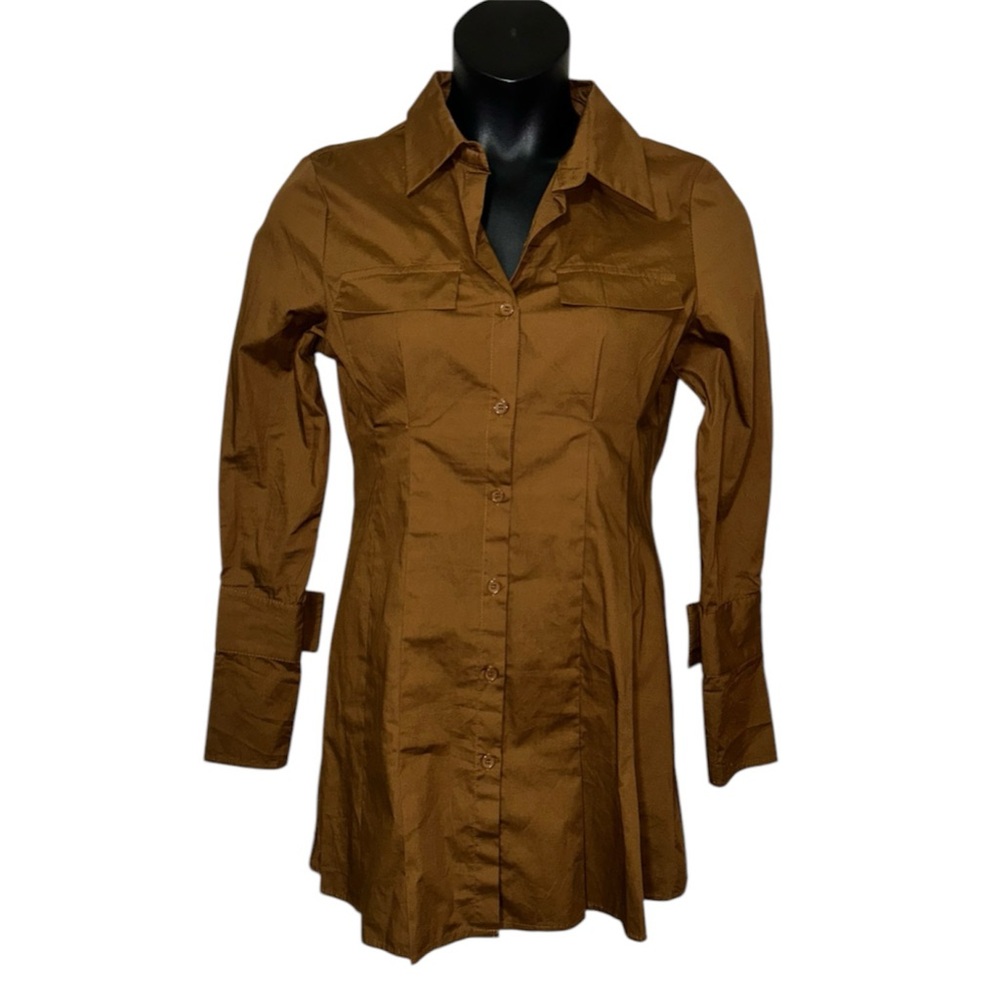 Forever 21 Chocolate Brown Cotton Pleated Shirt Dress